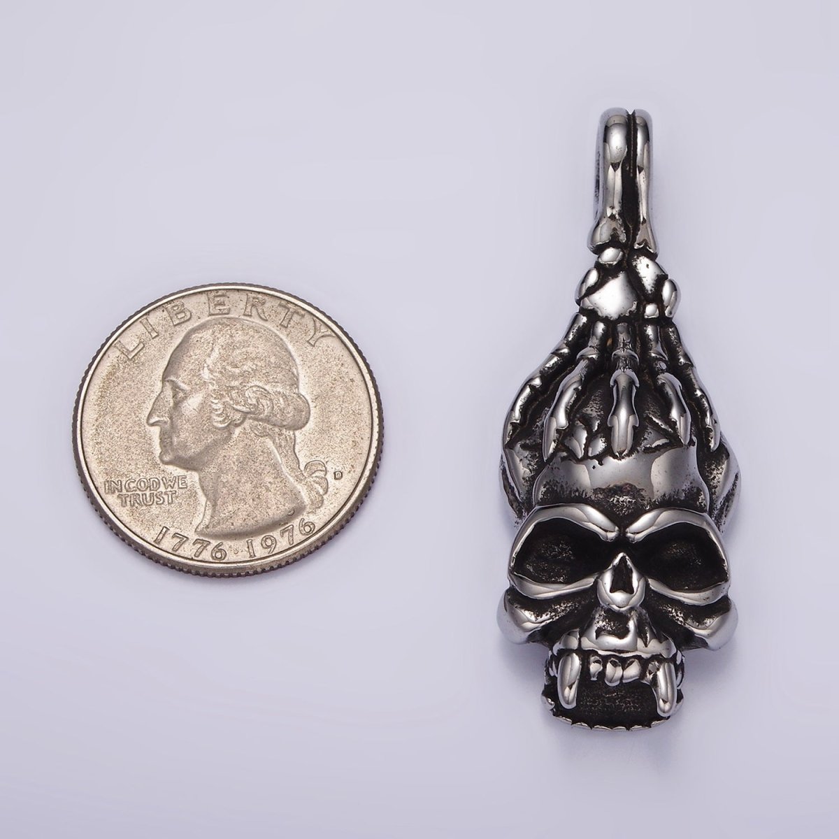 Stainless Steel Gold Human Hand Skeleton Skull Pendant Halloween Jewelry | P1361 - DLUXCA