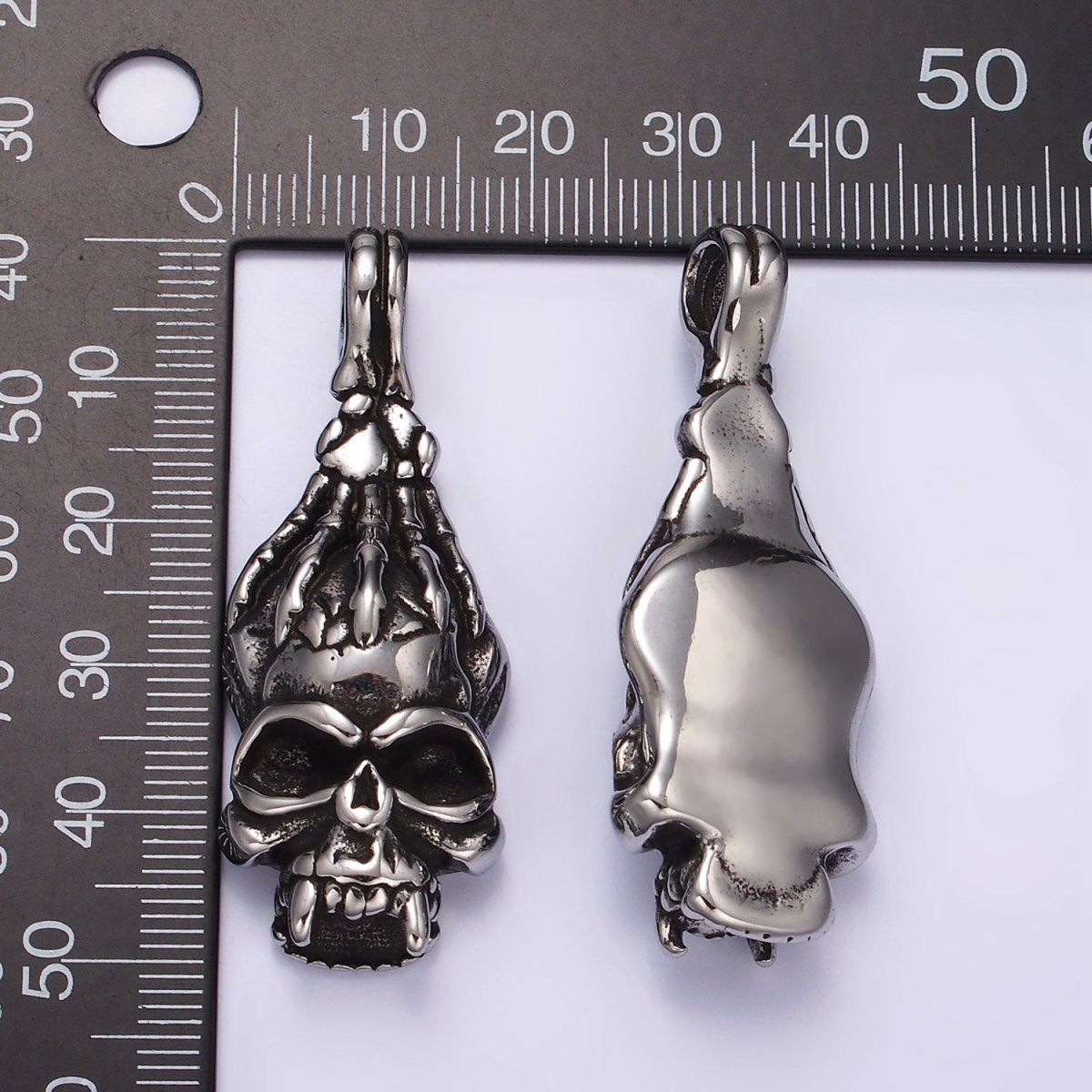 Stainless Steel Gold Human Hand Skeleton Skull Pendant Halloween Jewelry | P1361 - DLUXCA
