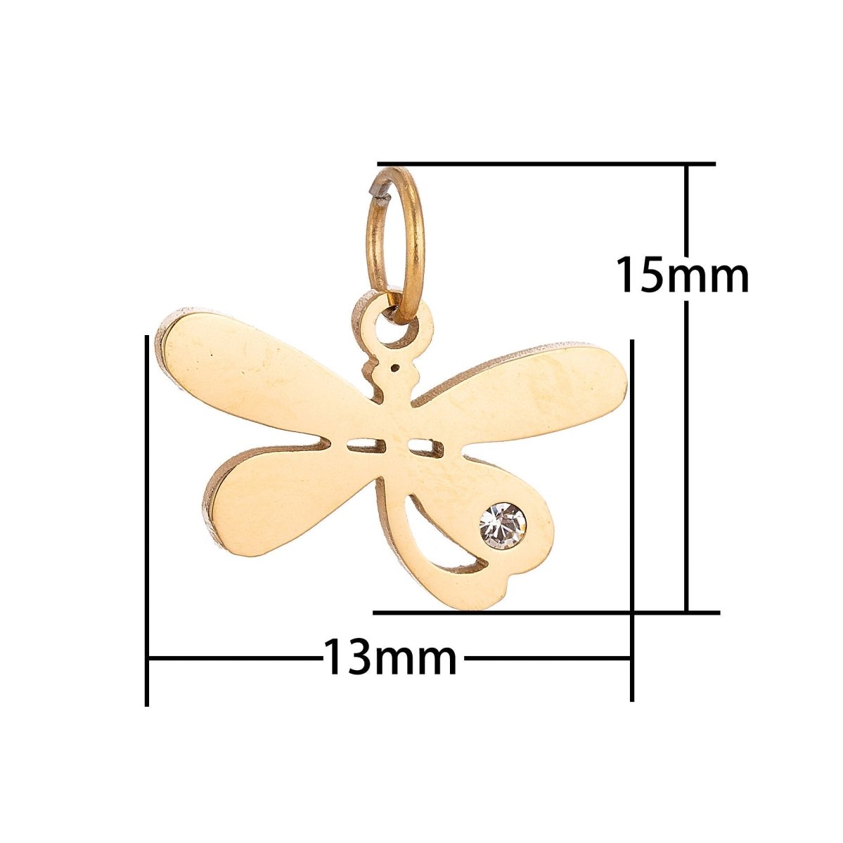 Stainless Steel Gold Lovely Charming Dragonfly Cubic Zirconia Bracelet Charm Necklace Pendant Findings for Jewelry Making E-638 - DLUXCA