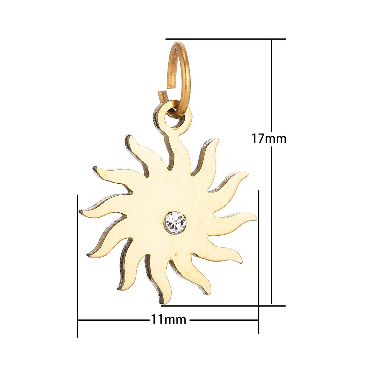 Stainless Steel Gold Minimalist Delicate Sun Symbol Cubic Zirconia Bracelet Charm Necklace Pendant Findings for Jewelry Making E-635 - DLUXCA