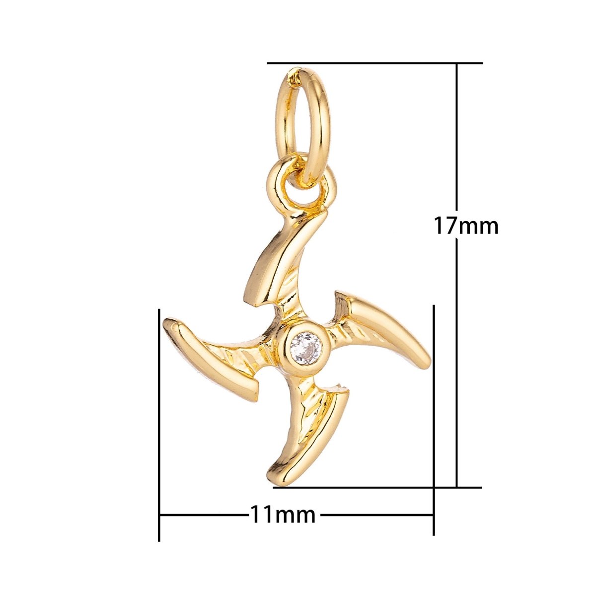 Stainless Steel Gold Silver Pinwheel Dainty Shuriken Ninja Star Cubic Zirconia Bracelet Charm Necklace Pendant Findings for Jewelry Making E-650 - DLUXCA