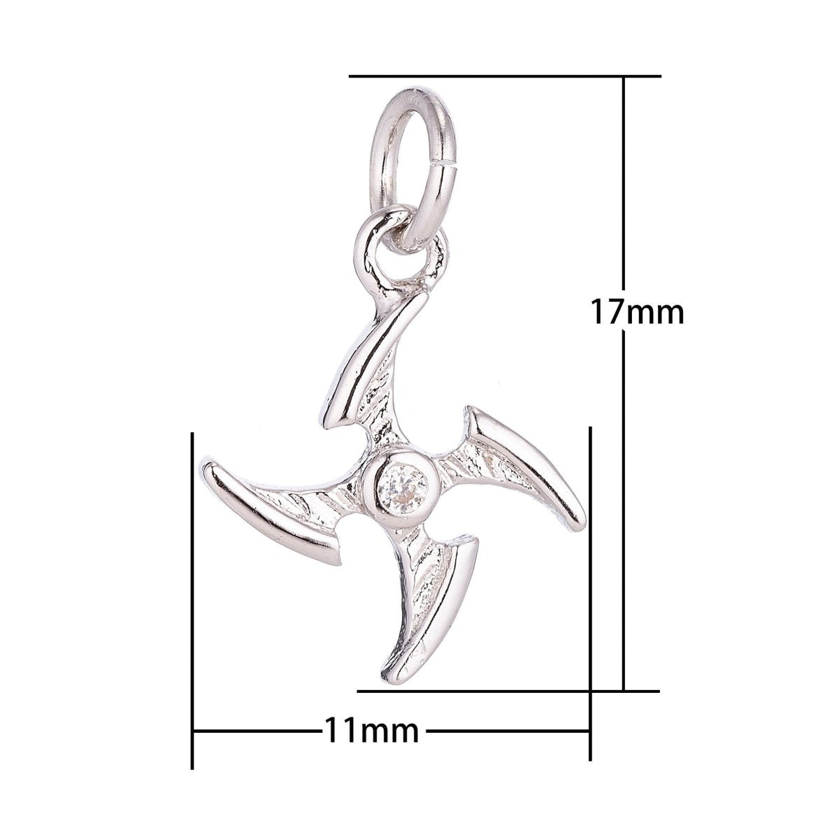 Stainless Steel Gold Silver Pinwheel Dainty Shuriken Ninja Star Cubic Zirconia Bracelet Charm Necklace Pendant Findings for Jewelry Making E-650 - DLUXCA