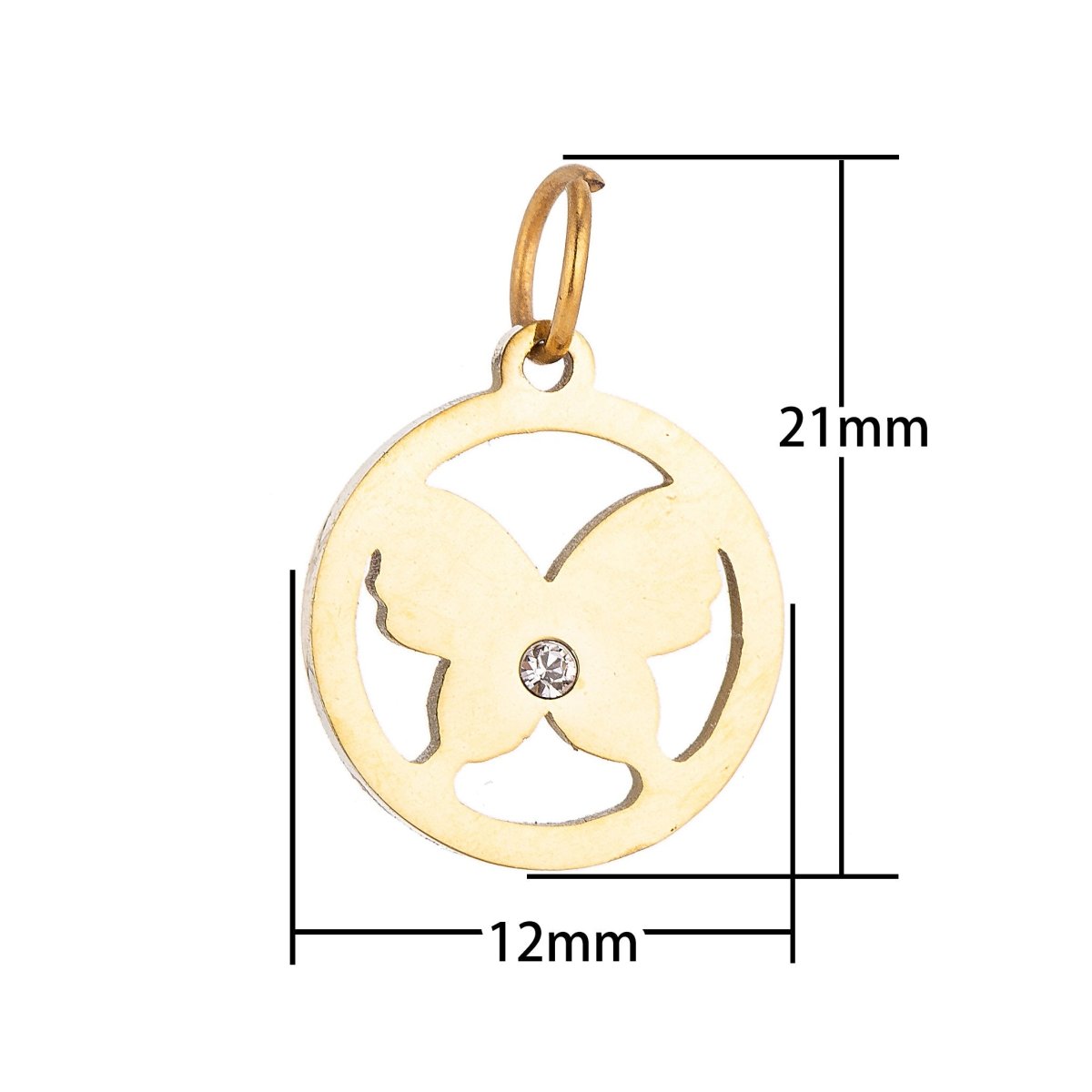 Stainless Steel Gold Simple Butterfly Medallion Cubic Zirconia Bracelet Charm Necklace Pendant Findings for Jewelry Making E-632 - DLUXCA