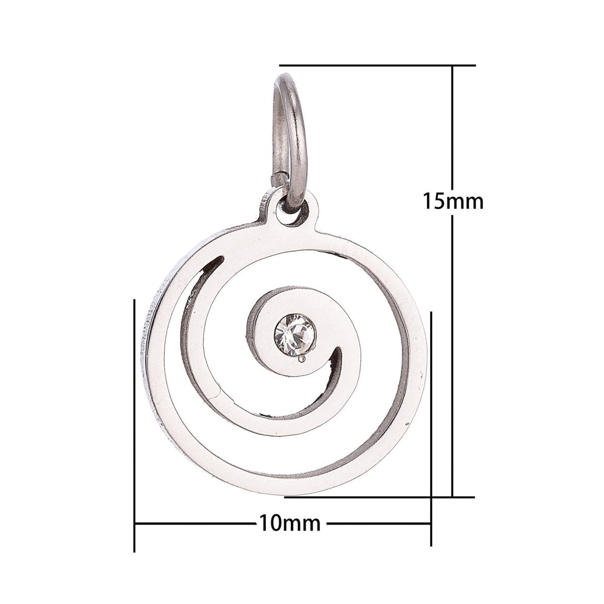 Stainless Steel Gold Simple Dainty Spiraling Pattern Cubic Zirconia Bracelet Charm Necklace Pendant Findings for Jewelry Making E-634 - DLUXCA