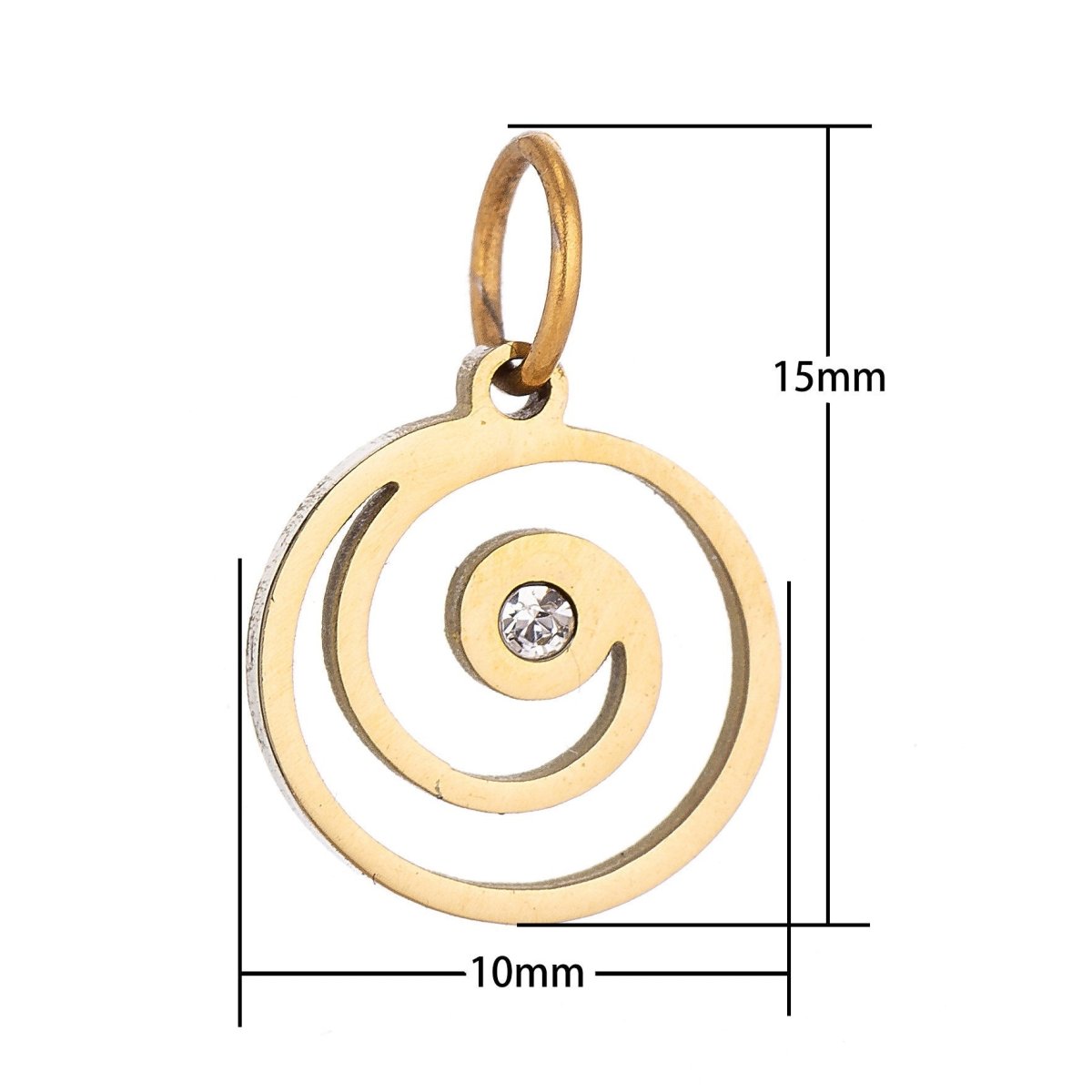 Stainless Steel Gold Simple Dainty Spiraling Pattern Cubic Zirconia Bracelet Charm Necklace Pendant Findings for Jewelry Making E-634 - DLUXCA
