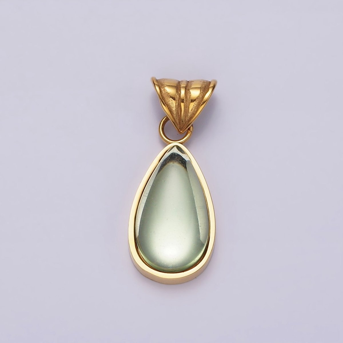Stainless Steel Gold Tear Drop Green Charm Pear Pendant Charm for Necklace Bracelet Drop Jewelry | P-834 - DLUXCA