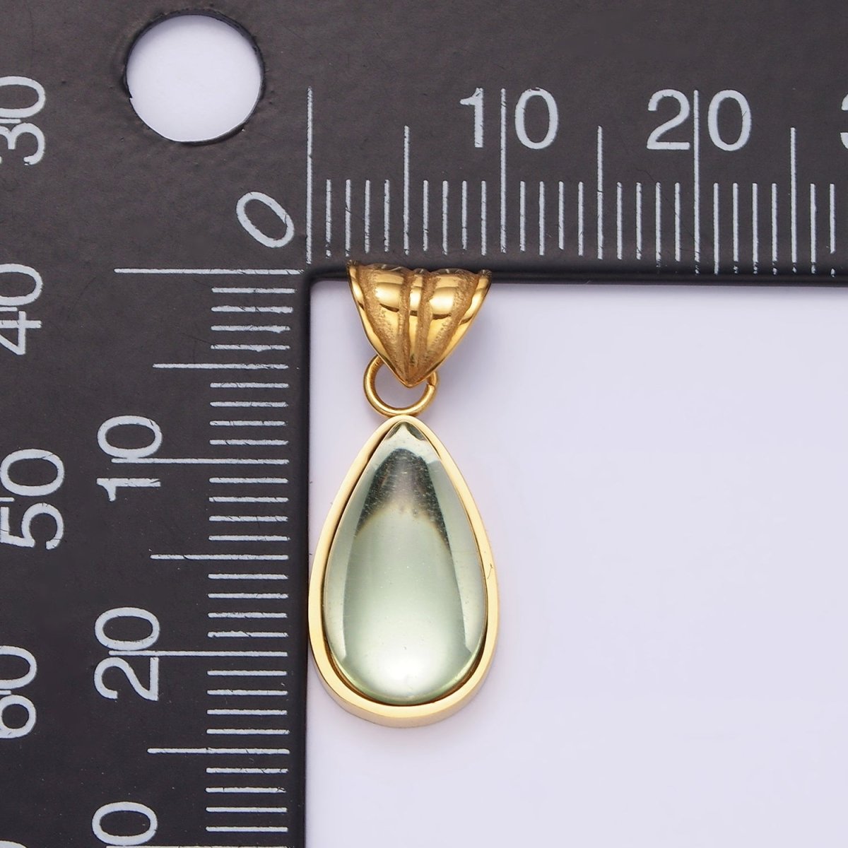 Stainless Steel Gold Tear Drop Green Charm Pear Pendant Charm for Necklace Bracelet Drop Jewelry | P-834 - DLUXCA