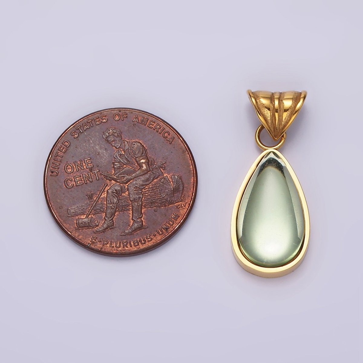 Stainless Steel Gold Tear Drop Green Charm Pear Pendant Charm for Necklace Bracelet Drop Jewelry | P-834 - DLUXCA
