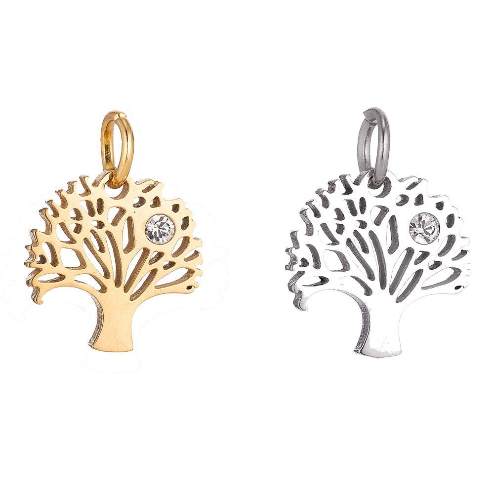 Stainless Steel Gold Tree Of Life Minimalist Cubic Zirconia Bracelet Charm Necklace Pendant Findings for Jewelry Making E-625 - DLUXCA