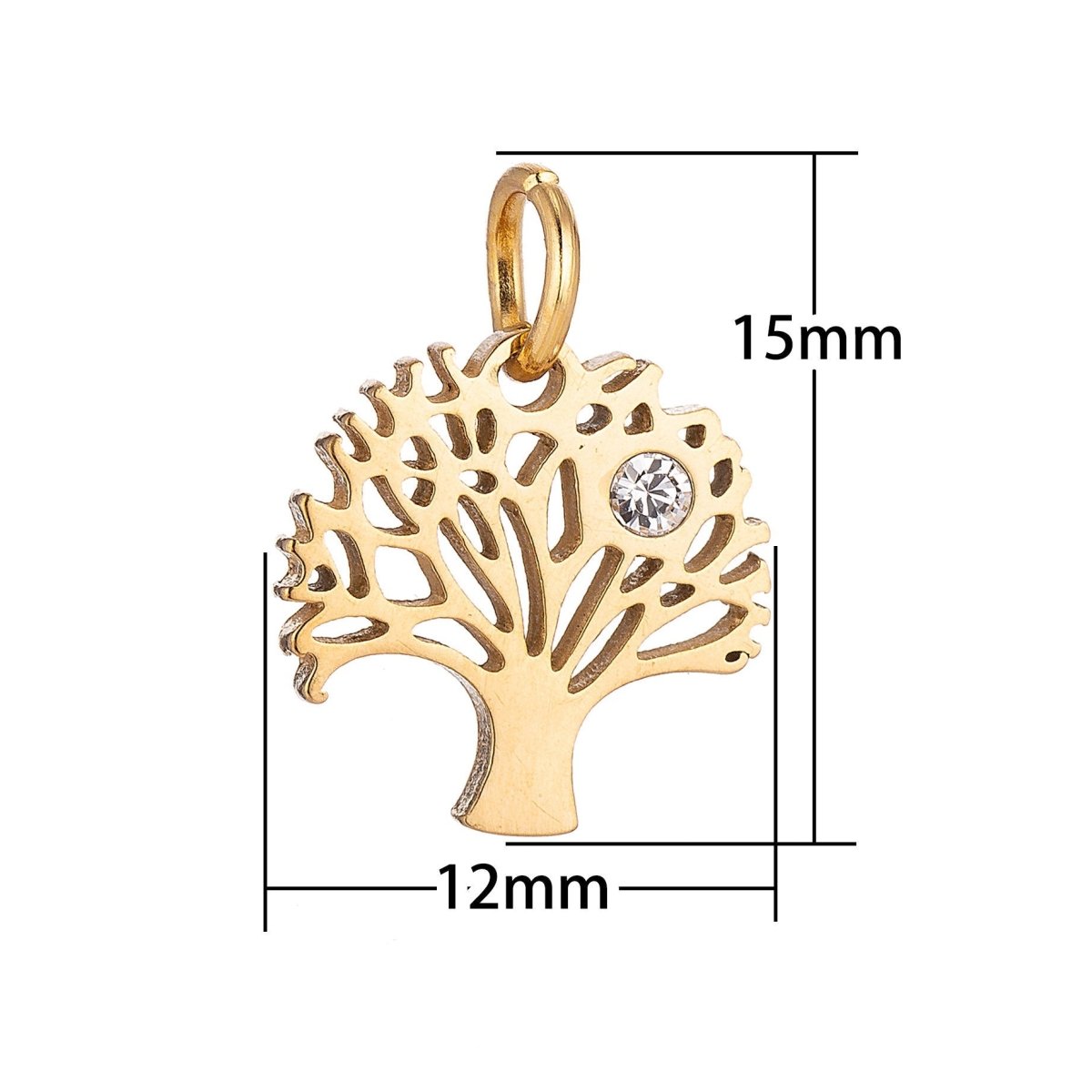 Stainless Steel Gold Tree Of Life Minimalist Cubic Zirconia Bracelet Charm Necklace Pendant Findings for Jewelry Making E-625 - DLUXCA