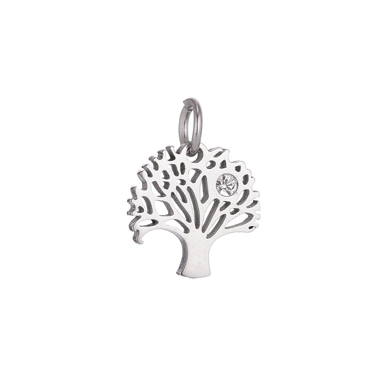 Stainless Steel Gold Tree Of Life Minimalist Cubic Zirconia Bracelet Charm Necklace Pendant Findings for Jewelry Making E-625 - DLUXCA