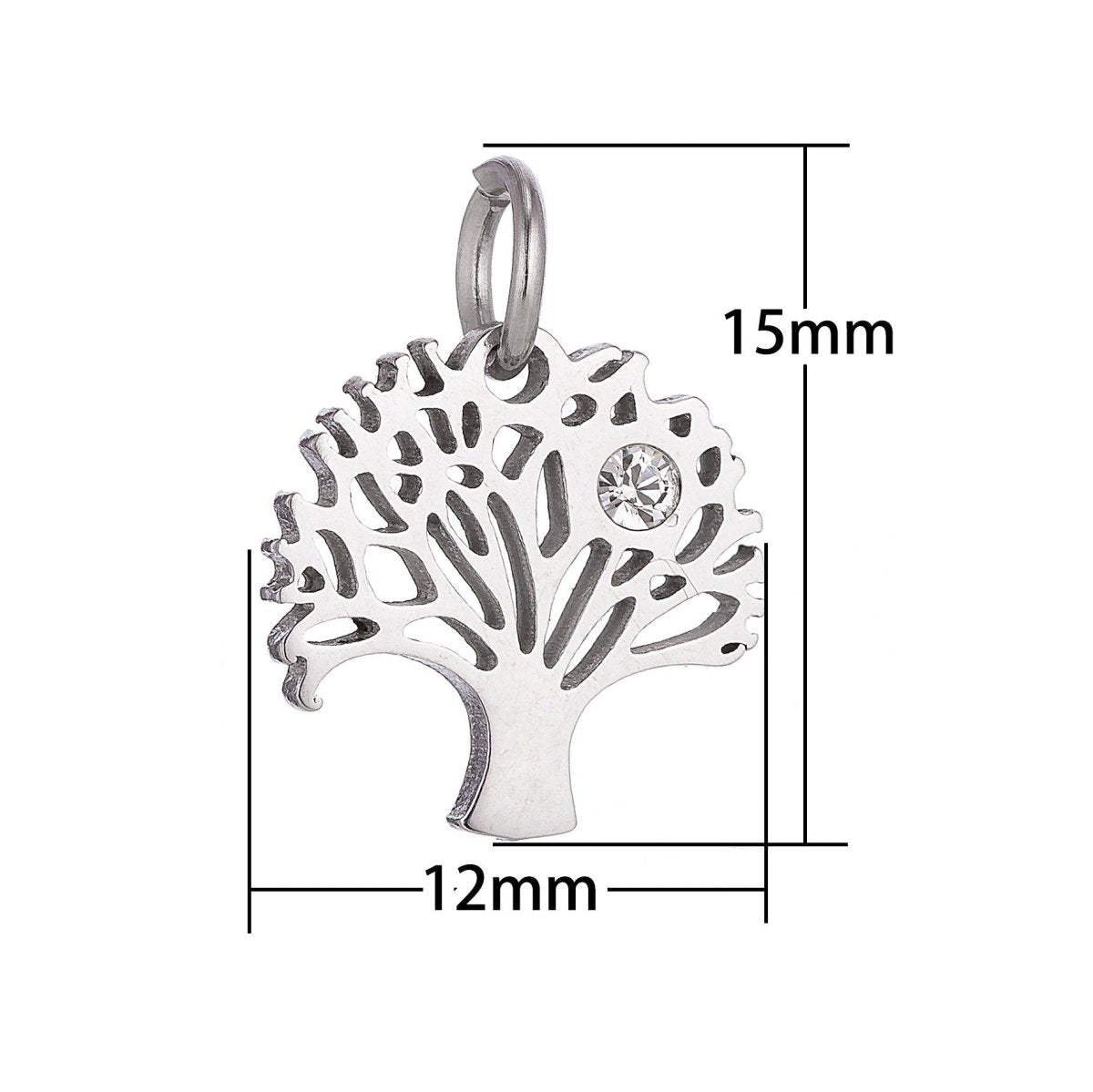 Stainless Steel Gold Tree Of Life Minimalist Cubic Zirconia Bracelet Charm Necklace Pendant Findings for Jewelry Making E-625 - DLUXCA