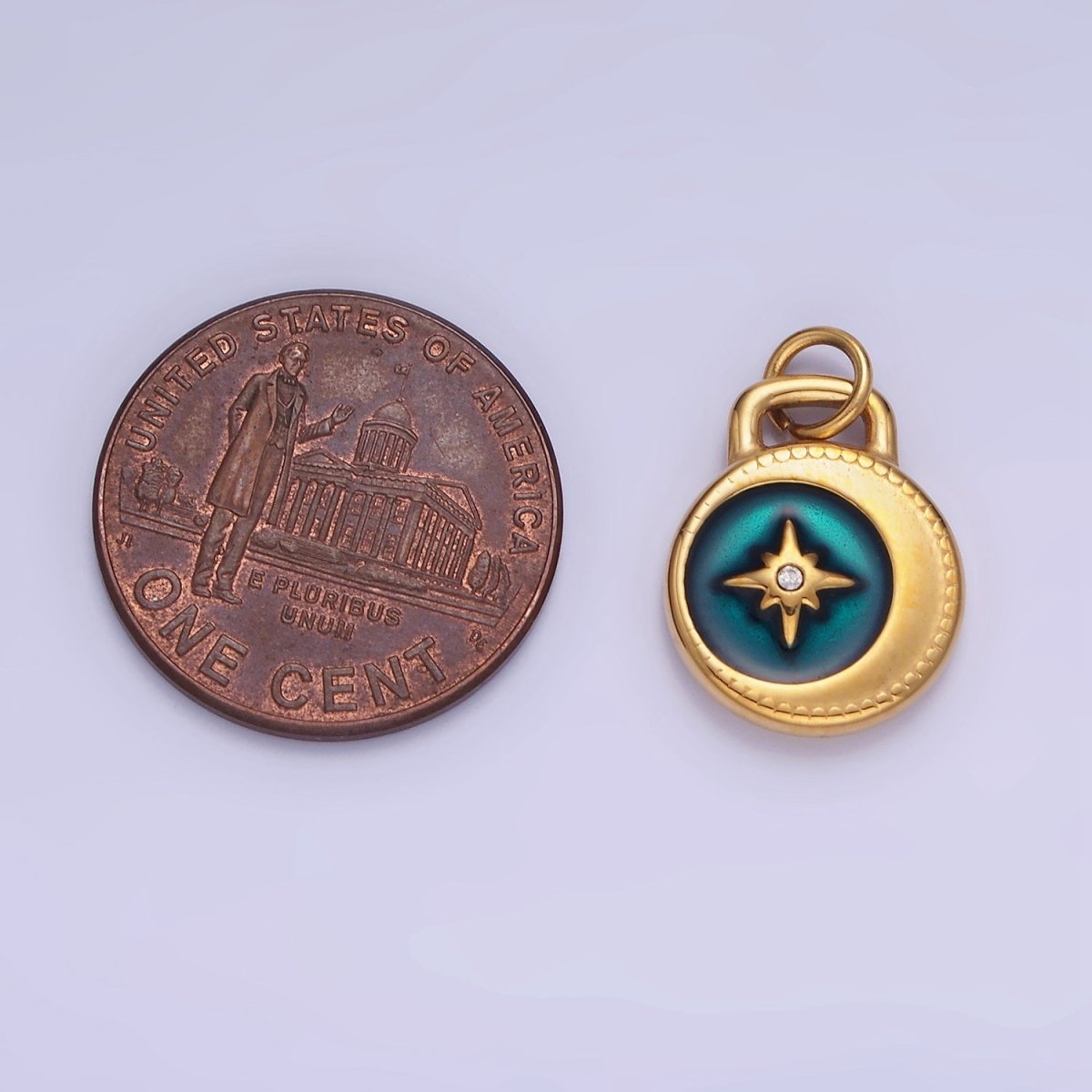 Stainless Steel Gold Turquoise Star Charm North Star Coin Pendant P1383 - DLUXCA