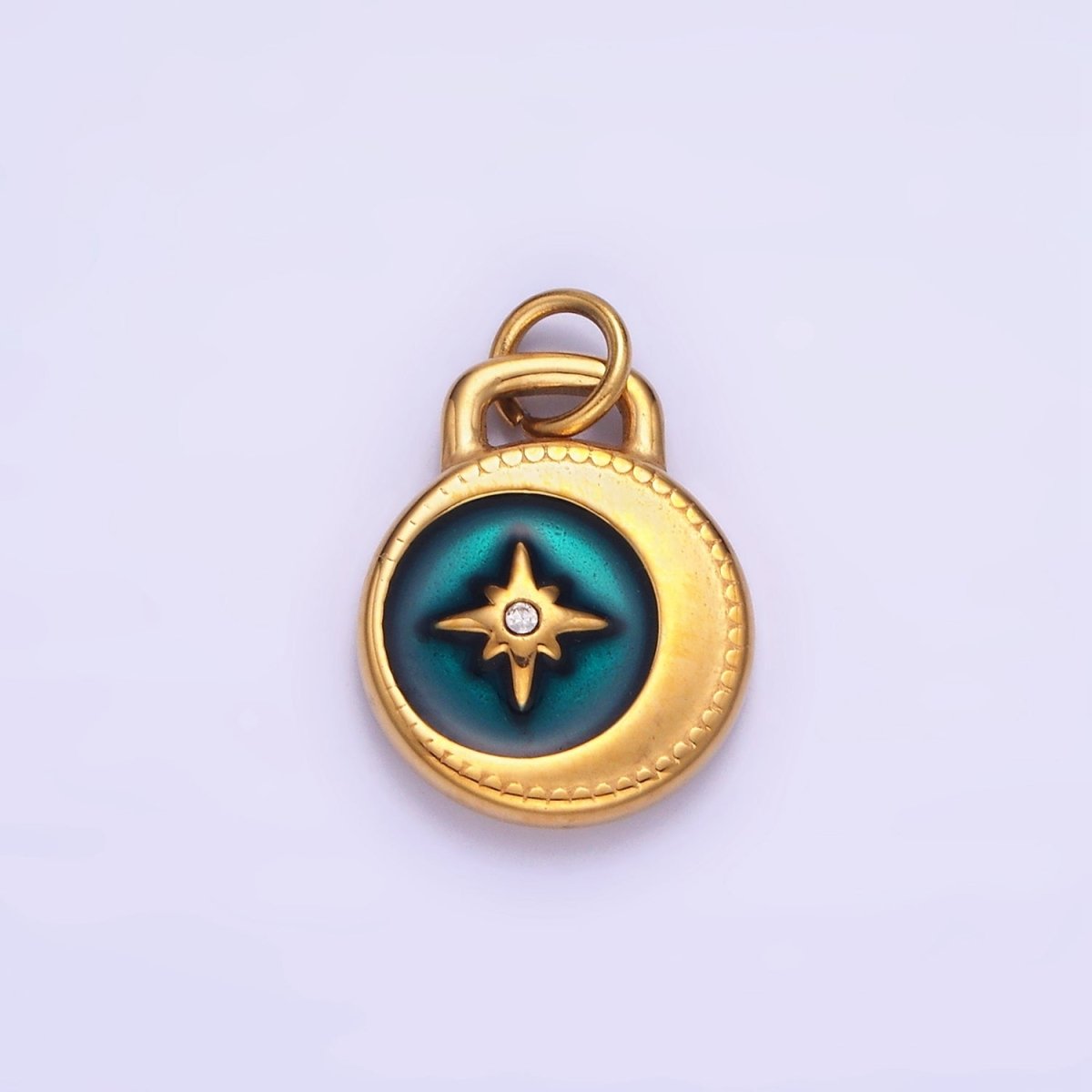 Stainless Steel Gold Turquoise Star Charm North Star Coin Pendant P1383 - DLUXCA