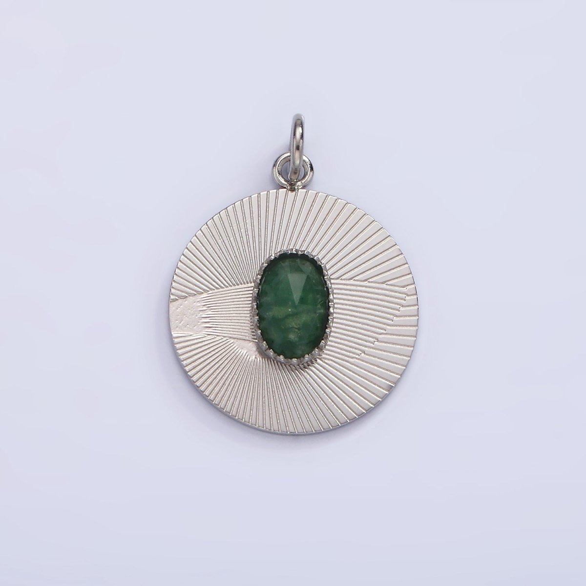 Stainless Steel Green Aventurine Multifaceted Cabochon Line-Textured Round Charm in Gold & Silver | P1328 P1329 - DLUXCA