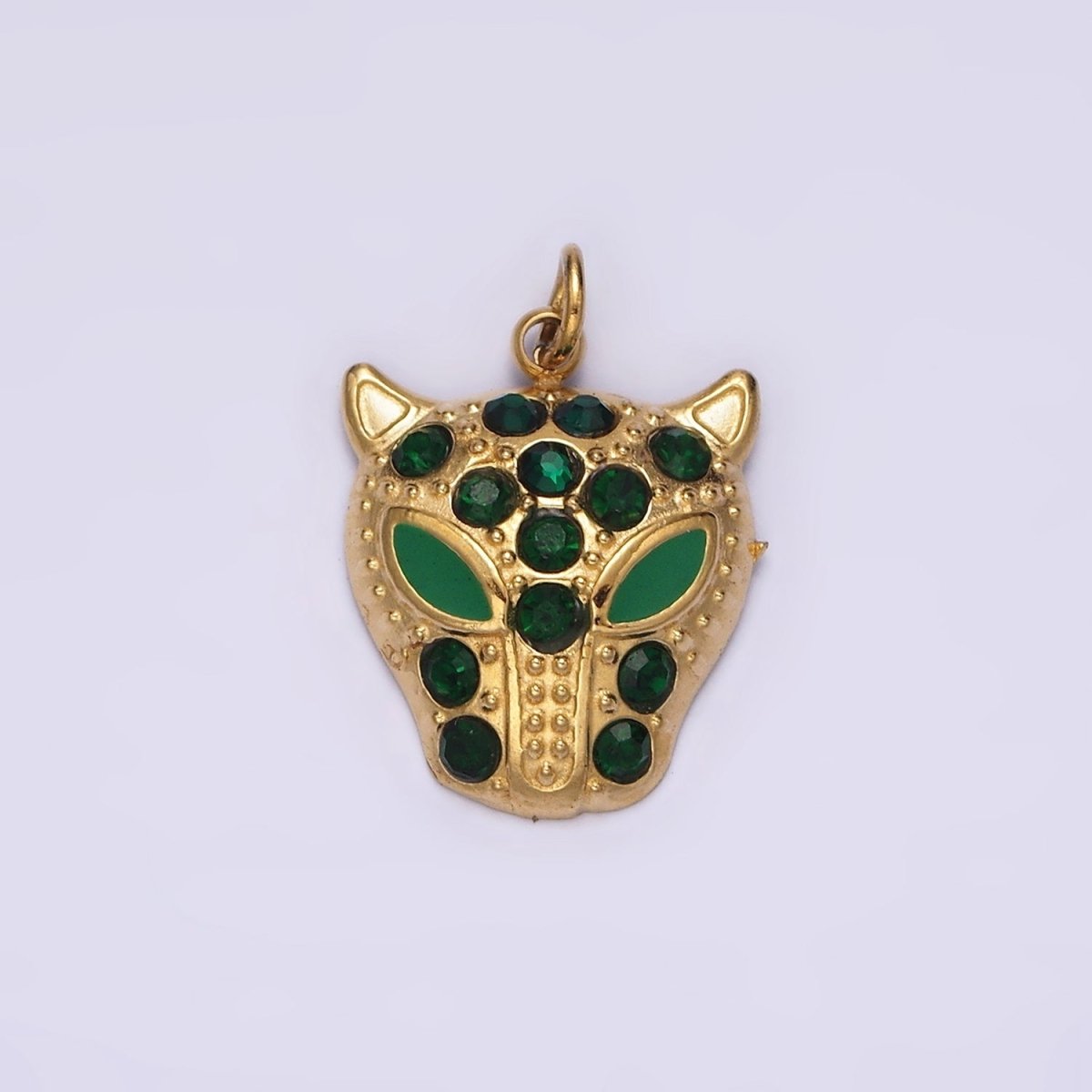 Stainless Steel Green, Black Eyed Panther Animal CZ Dotted Charm in Gold & Silver | P-678 ~P-681 - DLUXCA