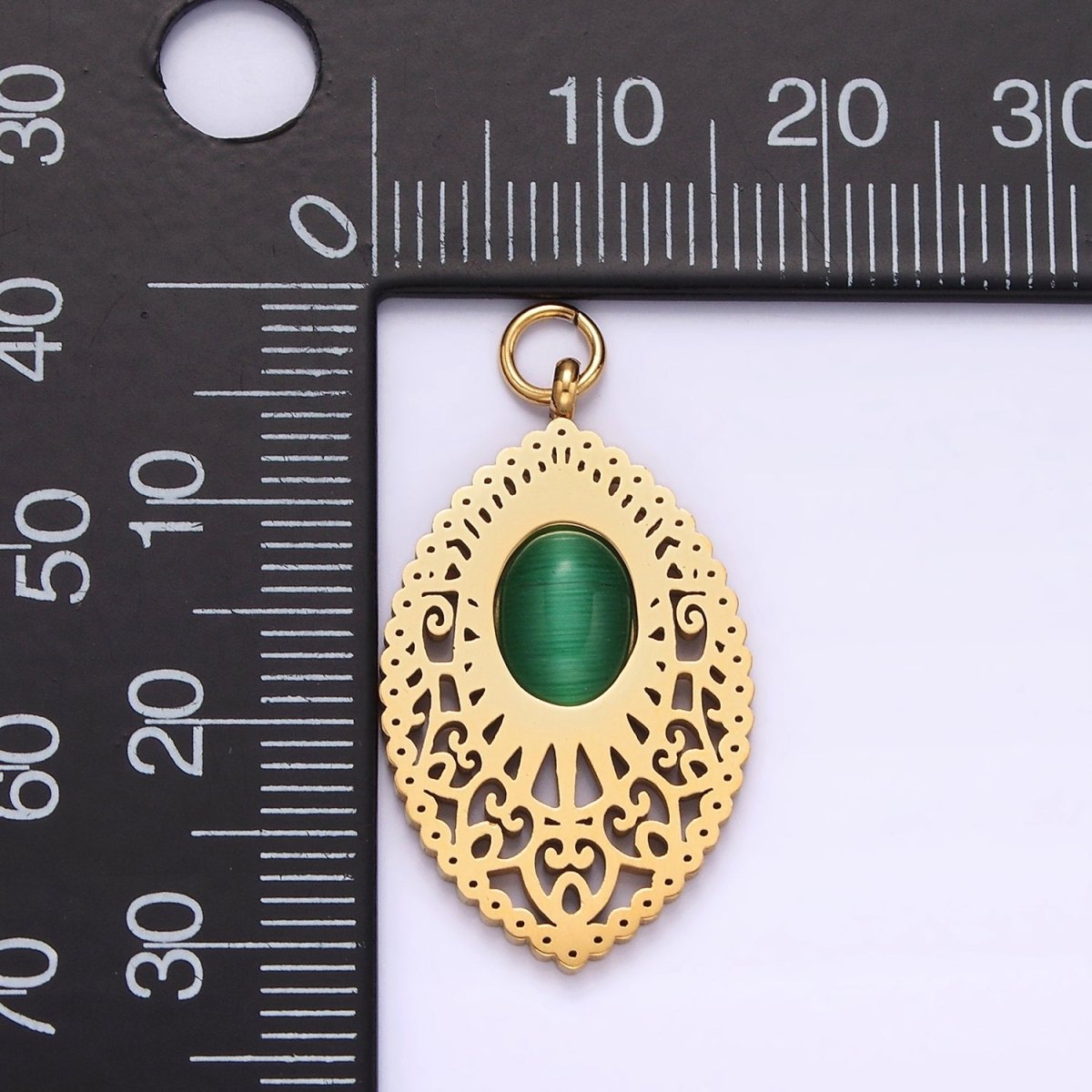 Stainless Steel Green Cat's Eye Artisan Oval Sphere Charm in Gold & Silver | P1271 P1272 - DLUXCA