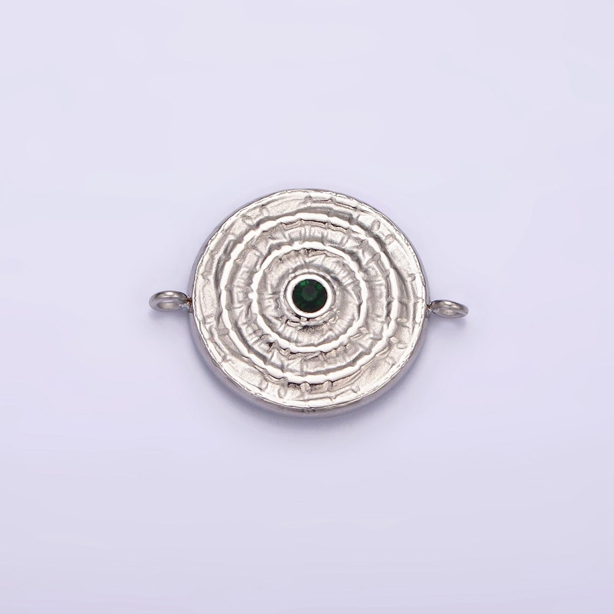 Stainless Steel Green, Clear CZ 15mm Textured Circular Round Connector in Gold & Silver | P-684~P-687 - DLUXCA