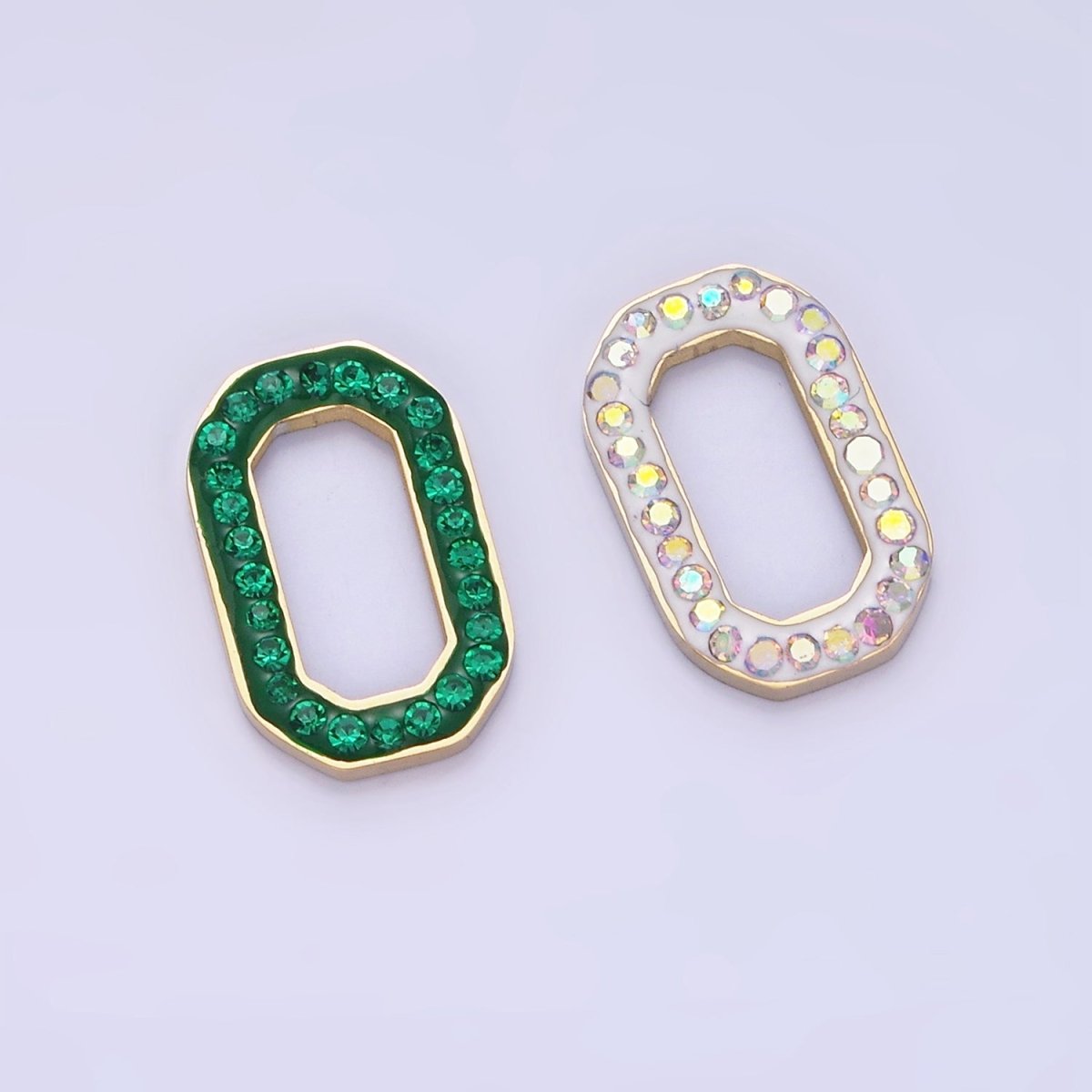 Stainless Steel Green, Clear CZ Edged Hexagonal Oblong Link Finding | Z689 - DLUXCA