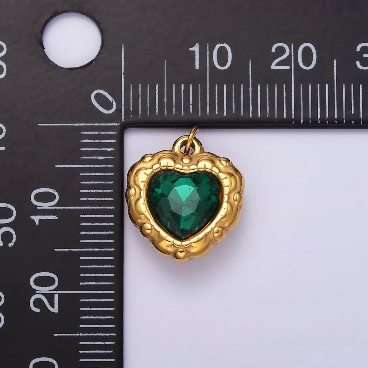 Stainless Steel Green CZ Heart Artisan Bezel Charm | P-654 - DLUXCA