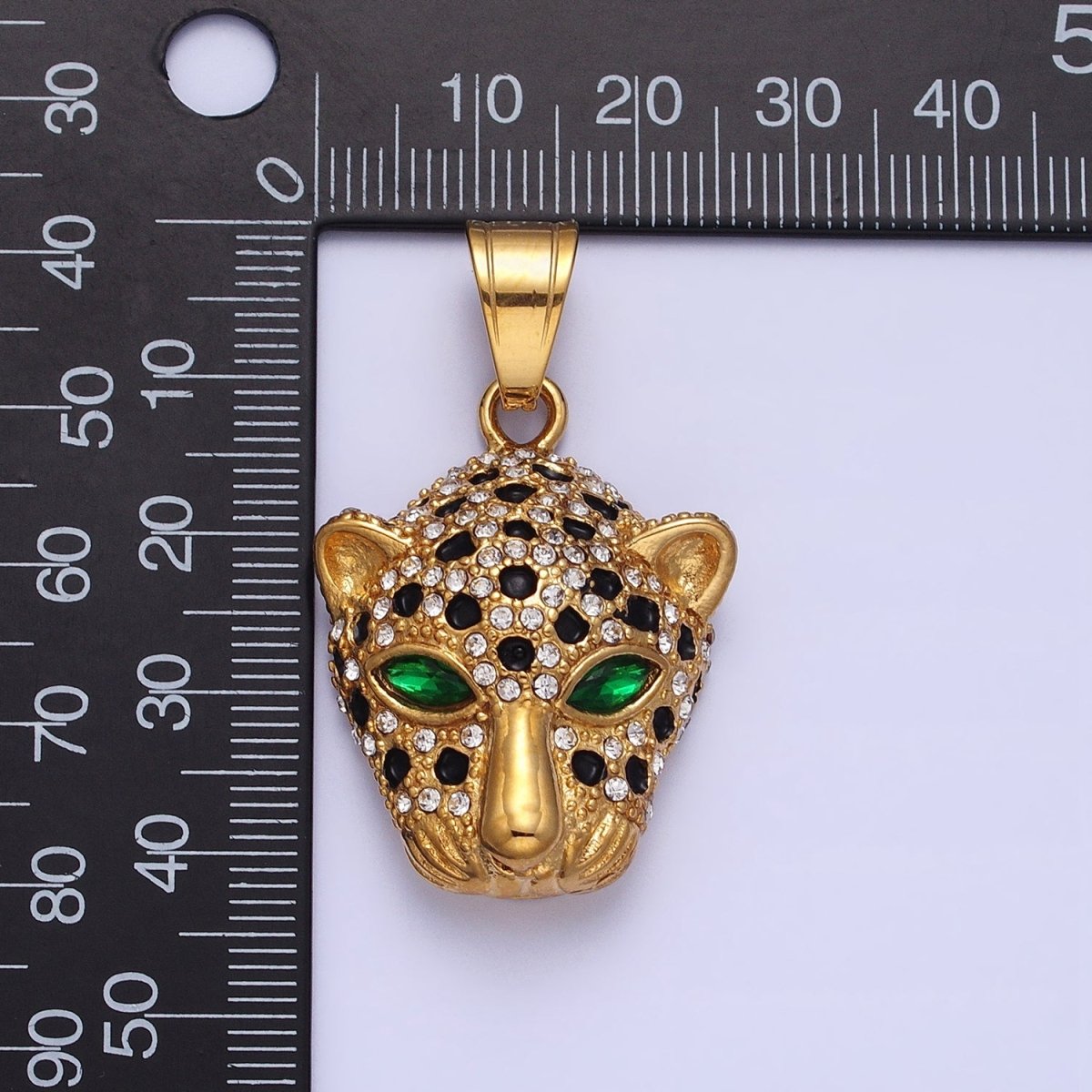 Stainless Steel Green-Eyed CZ Jaguar Animal Black White Micro Paved CZ Gold & Silver Pendant J-755 J-758 - DLUXCA