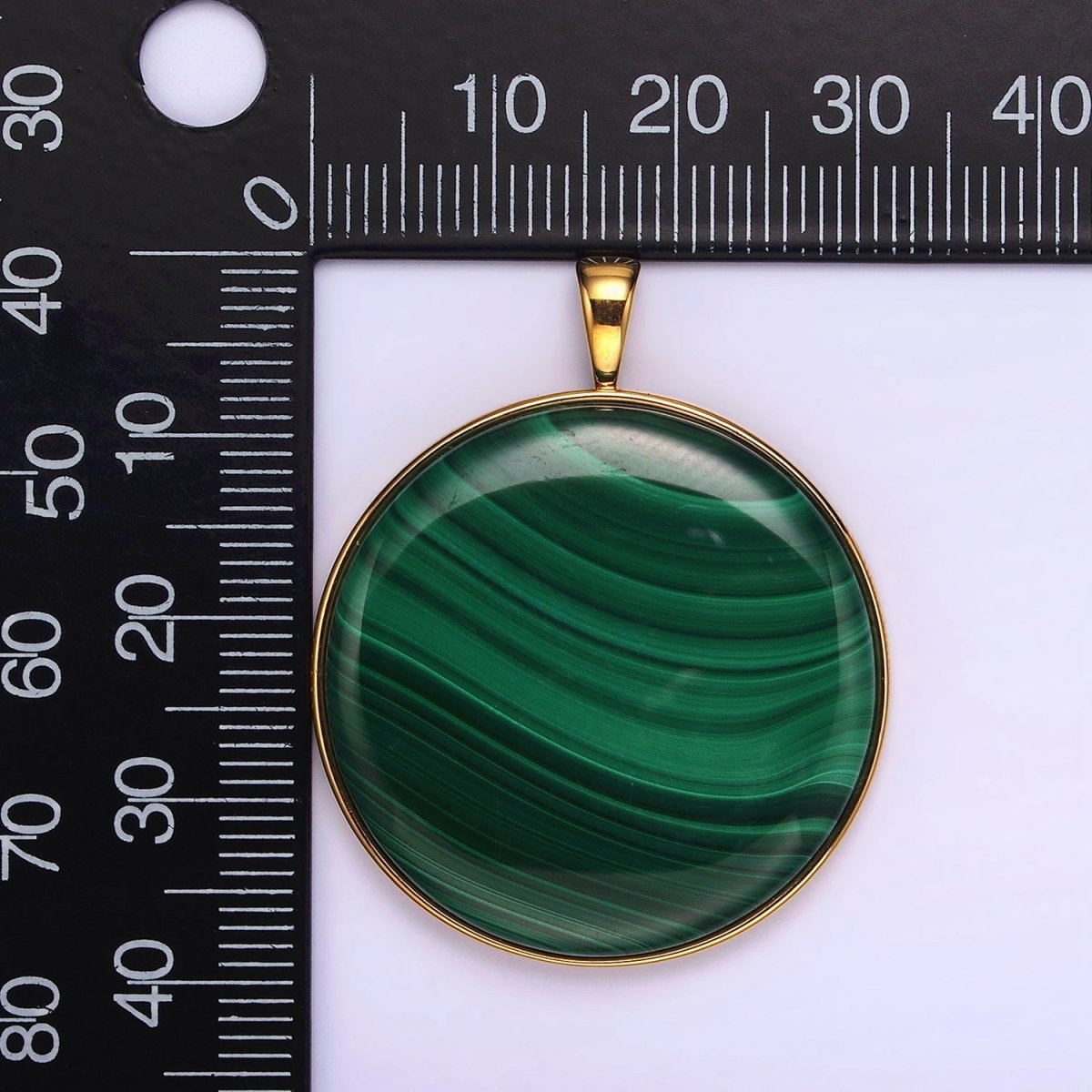 Stainless Steel Green Malachite Minimalist Bezel Round Pendant | P-856 - DLUXCA