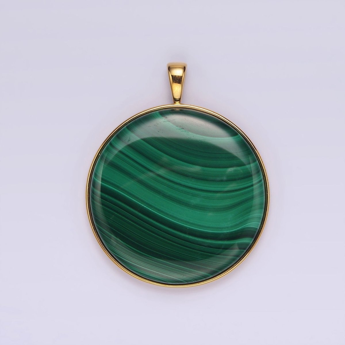 Stainless Steel Green Malachite Minimalist Bezel Round Pendant | P-856 - DLUXCA