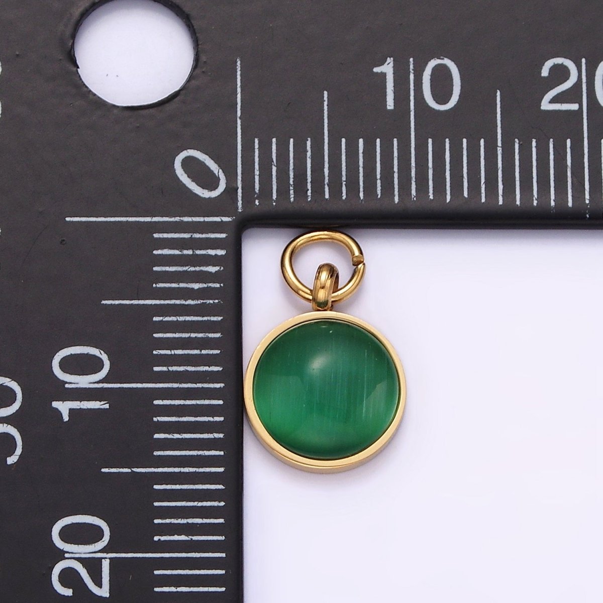 Stainless Steel Green Malachite Round Gemstone Charm in Gold & Silver | P1265 P1266 - DLUXCA