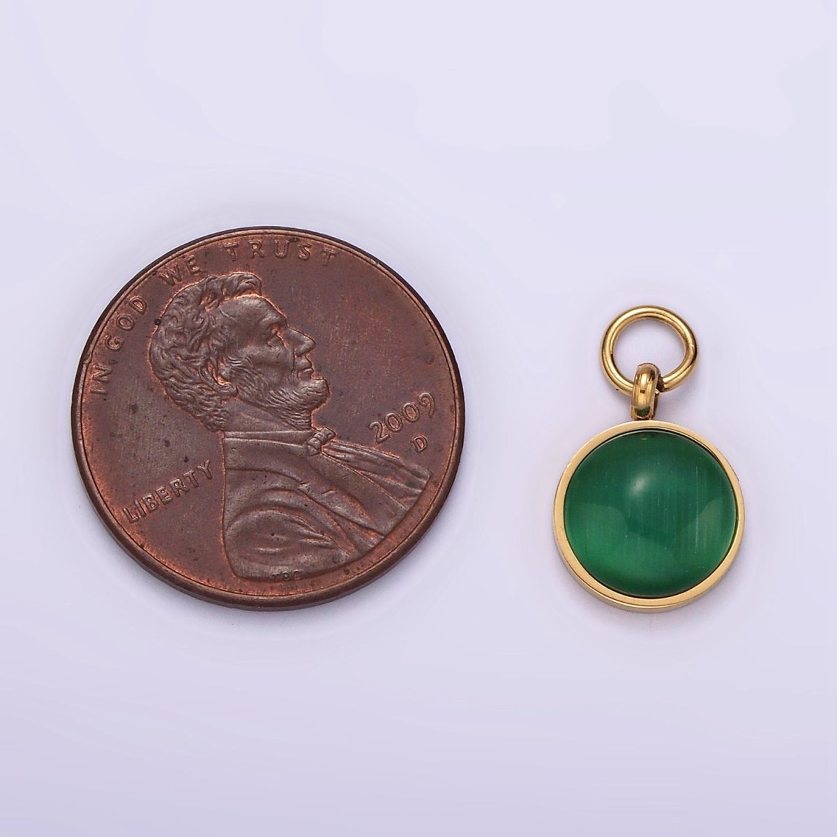 Stainless Steel Green Malachite Round Gemstone Charm in Gold & Silver | P1265 P1266 - DLUXCA