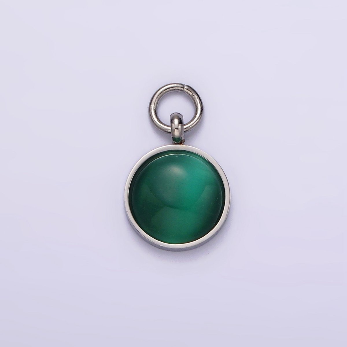 Stainless Steel Green Malachite Round Gemstone Charm in Gold & Silver | P1265 P1266 - DLUXCA