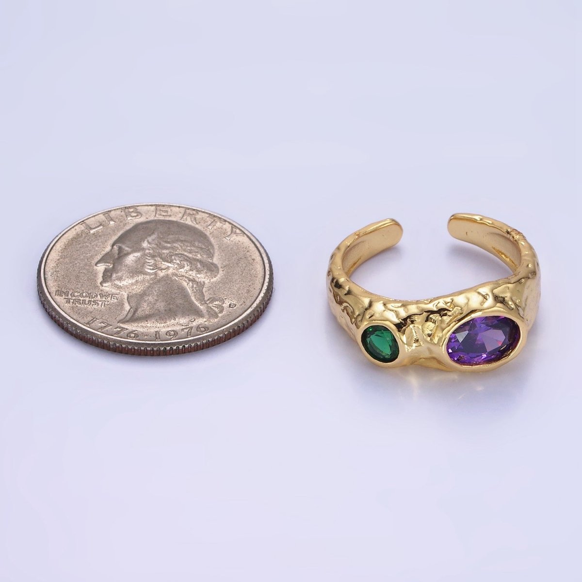 Stainless Steel Green Purple CZ Molten Ring | O1306 - DLUXCA