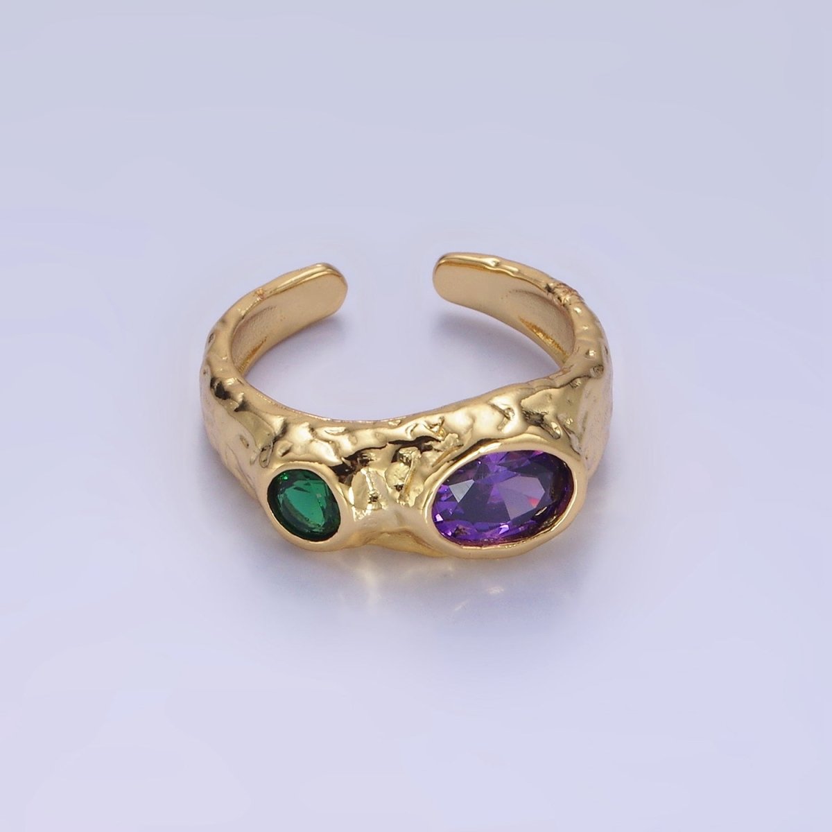 Stainless Steel Green Purple CZ Molten Ring | O1306 - DLUXCA