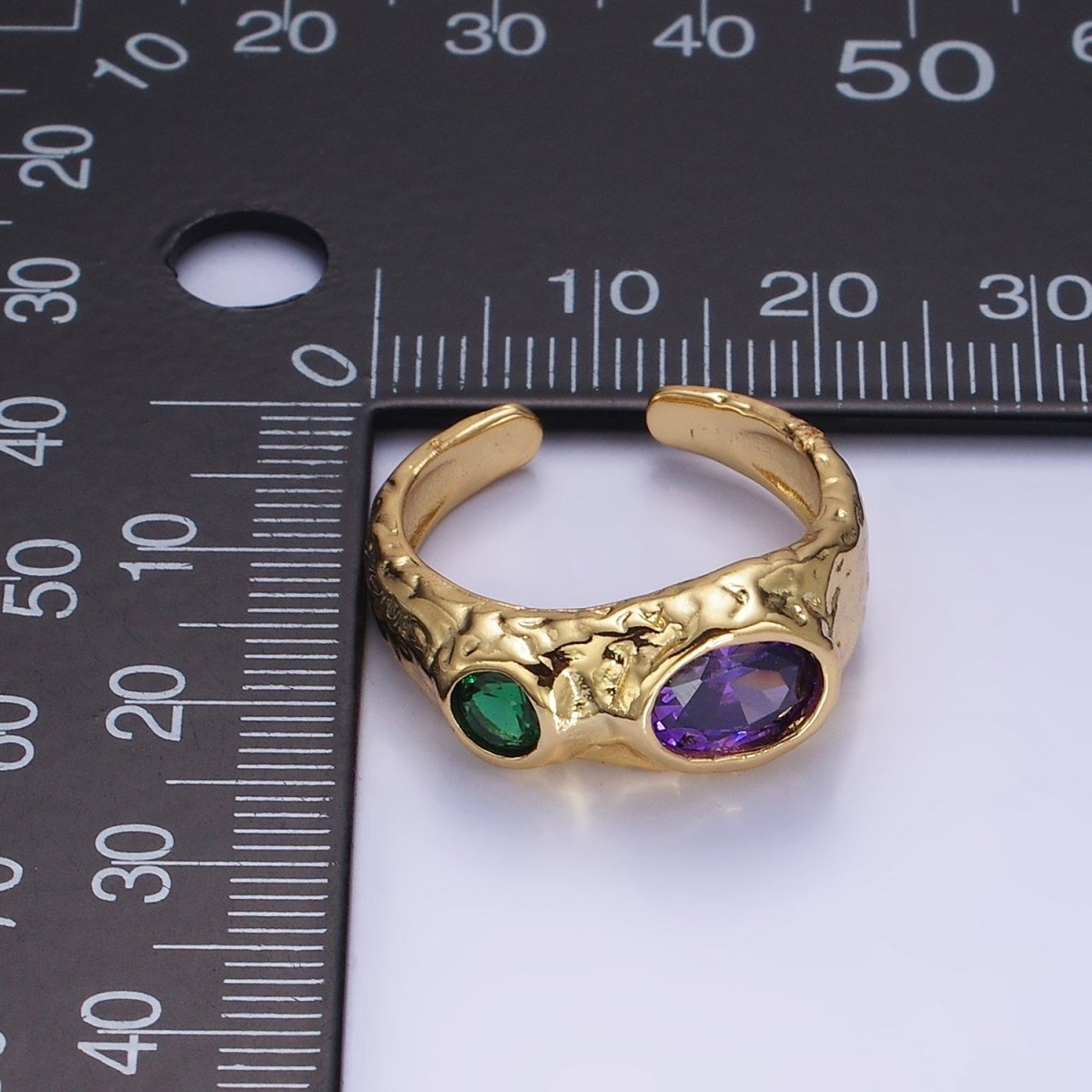 Stainless Steel Green Purple CZ Molten Ring | O1306 - DLUXCA