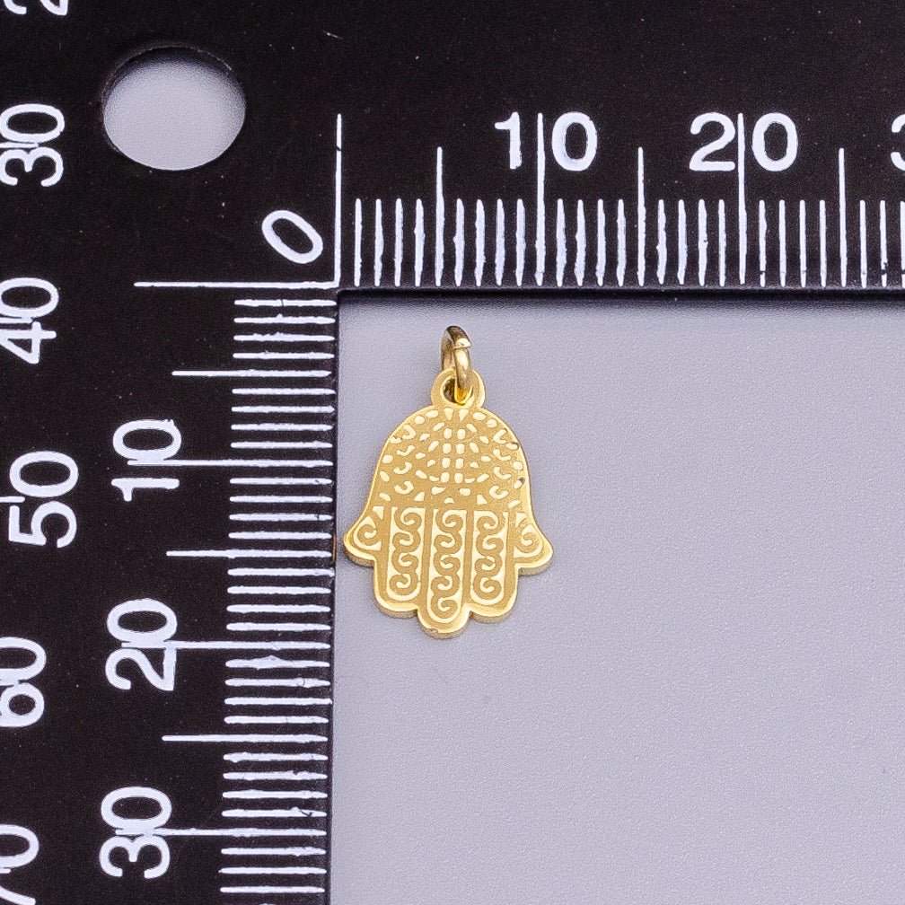 Stainless Steel Hamsa Hand Curl Doodle Engraved Charm in Gold & Silver | P-917 - DLUXCA