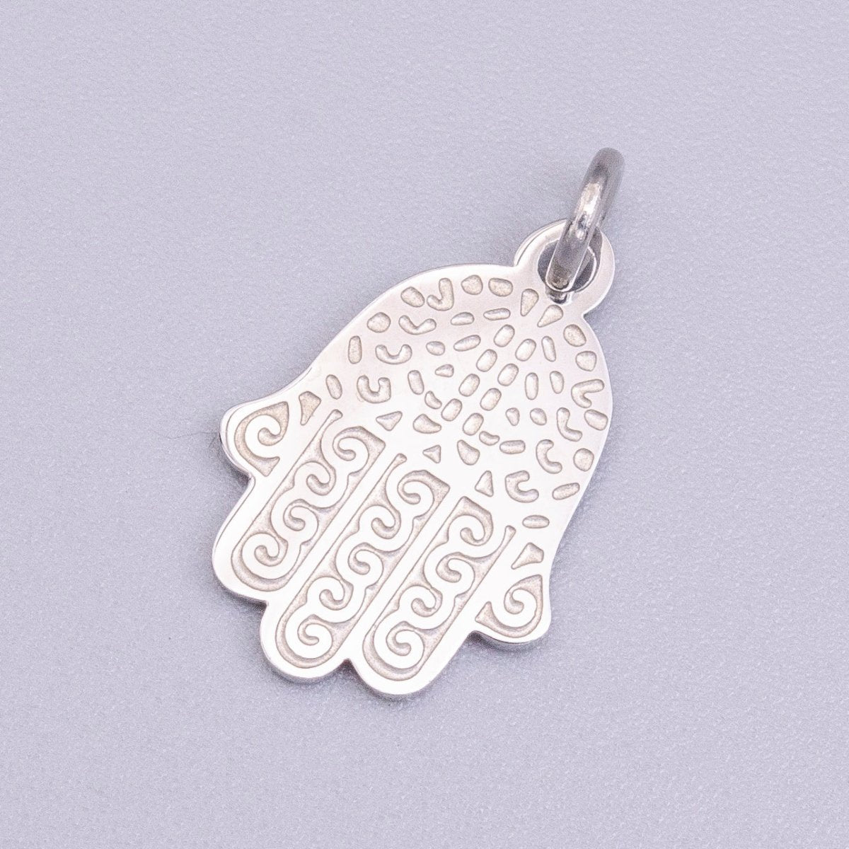 Stainless Steel Hamsa Hand Curl Doodle Engraved Charm in Gold & Silver | P-917 - DLUXCA