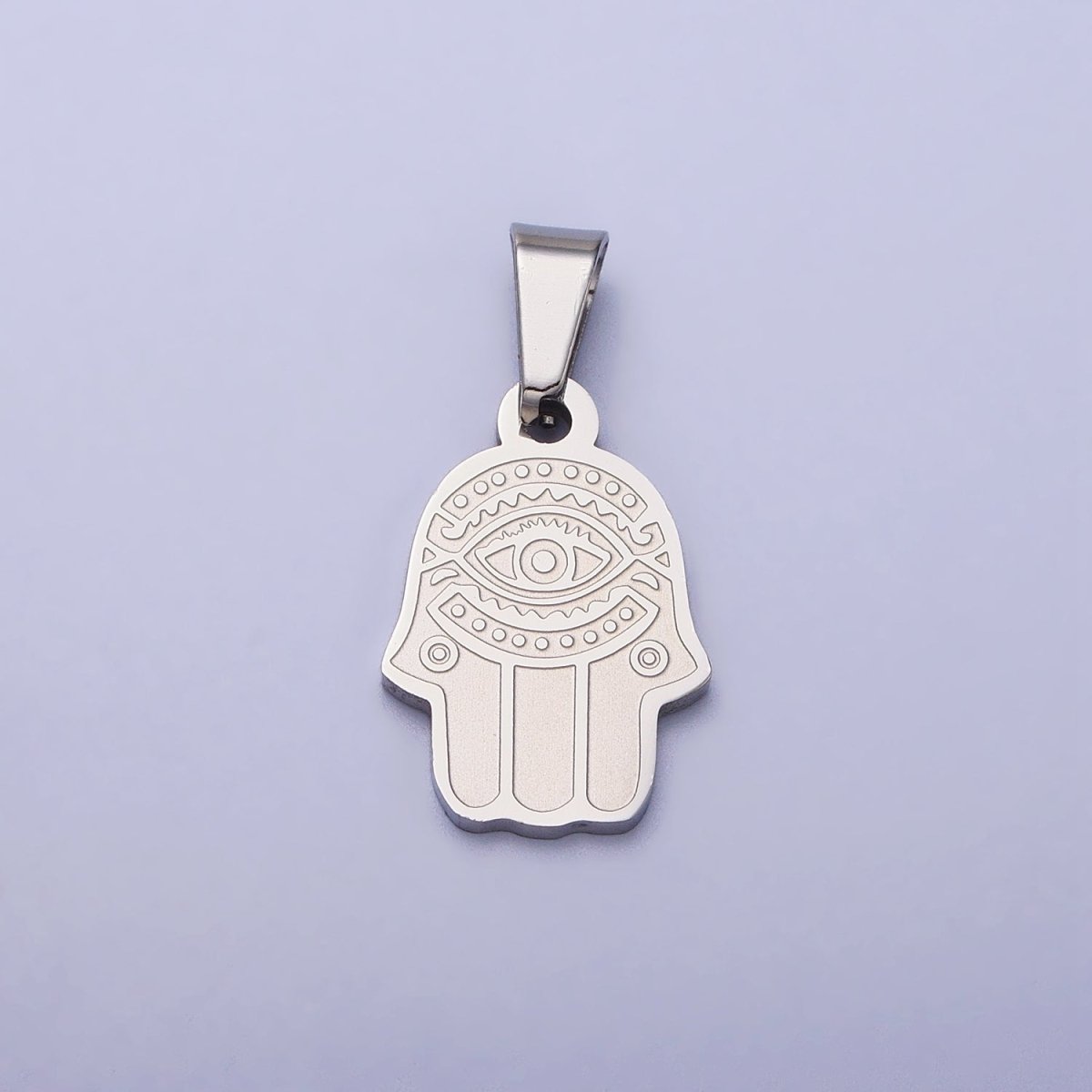 Stainless Steel Hamsa Hand Evil Eye Engraved Protection Pendant in Gold & Silver J-700 J-704 - DLUXCA