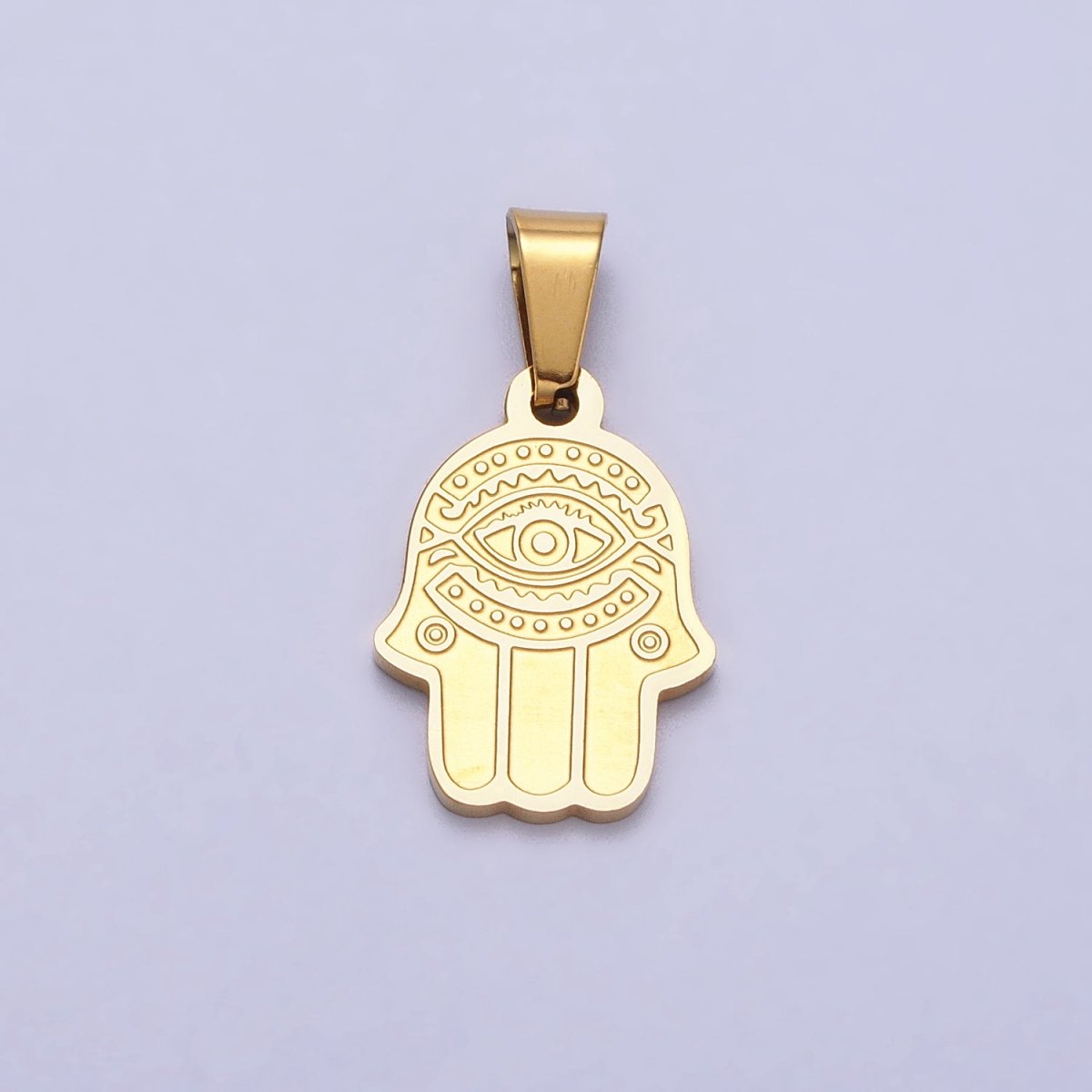 Stainless Steel Hamsa Hand Evil Eye Engraved Protection Pendant in Gold & Silver J-700 J-704 - DLUXCA