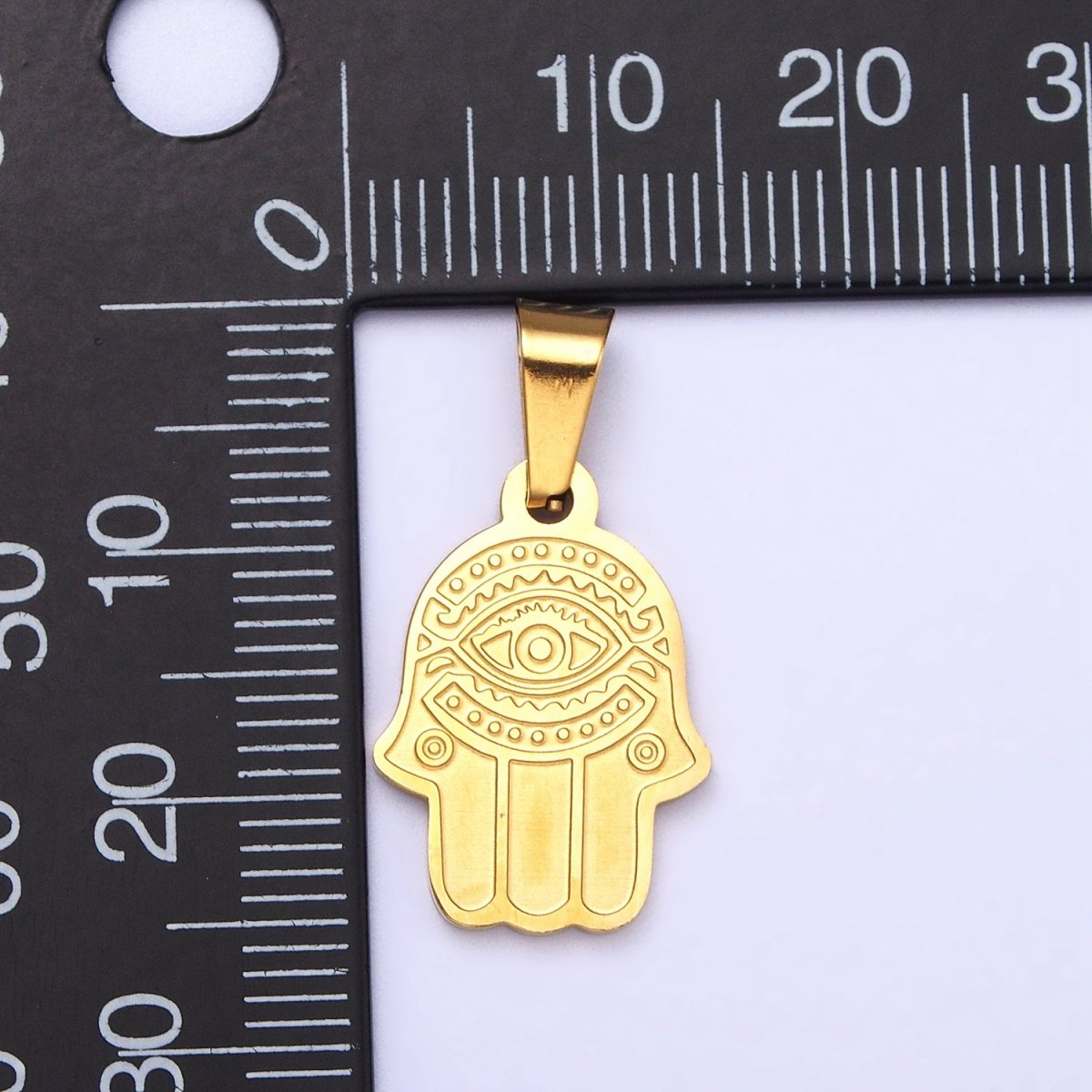 Stainless Steel Hamsa Hand Evil Eye Engraved Protection Pendant in Gold & Silver J-700 J-704 - DLUXCA