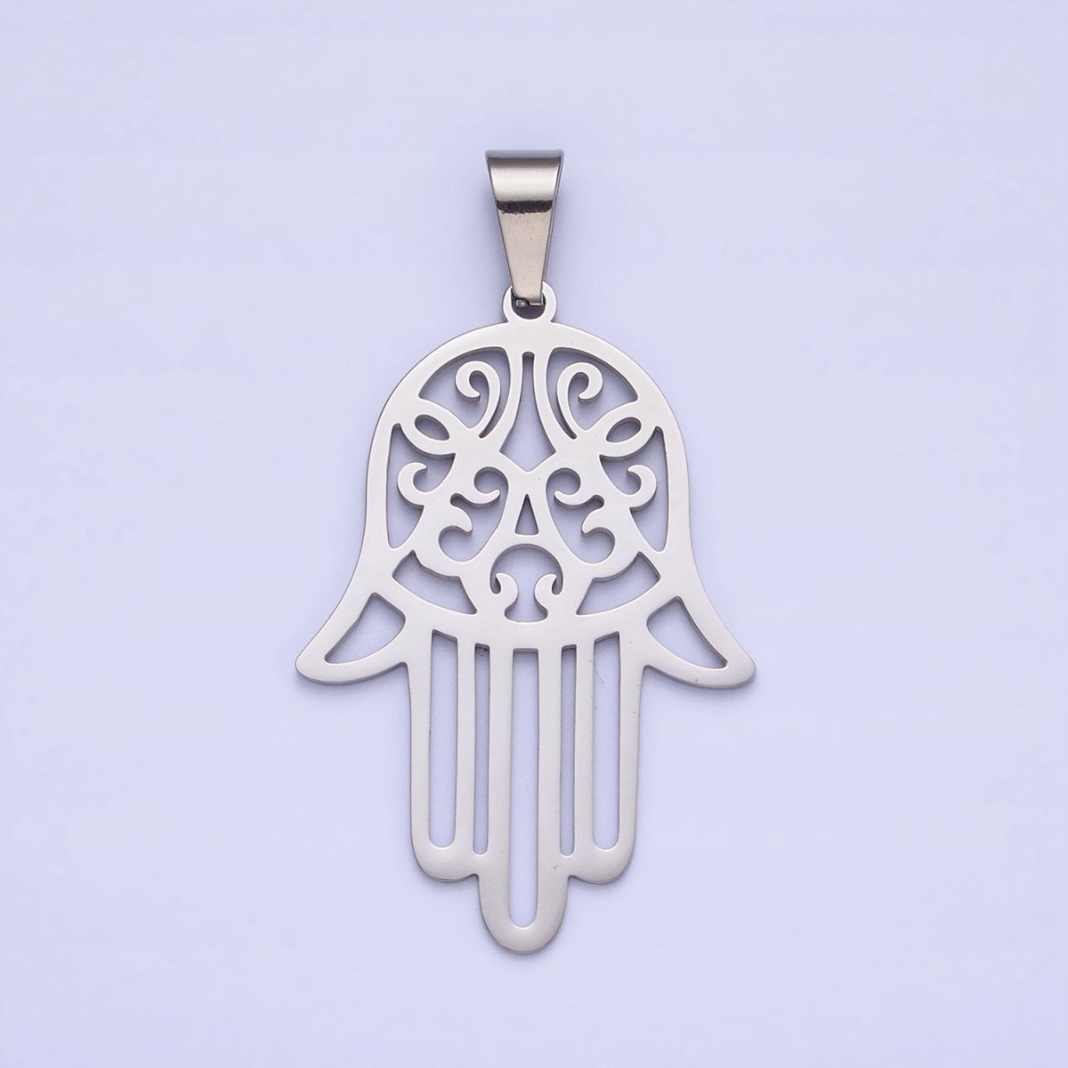 Stainless Steel Hamsa Hand Open 50mm Pendant in Gold & Silver J-712 J-713 - DLUXCA