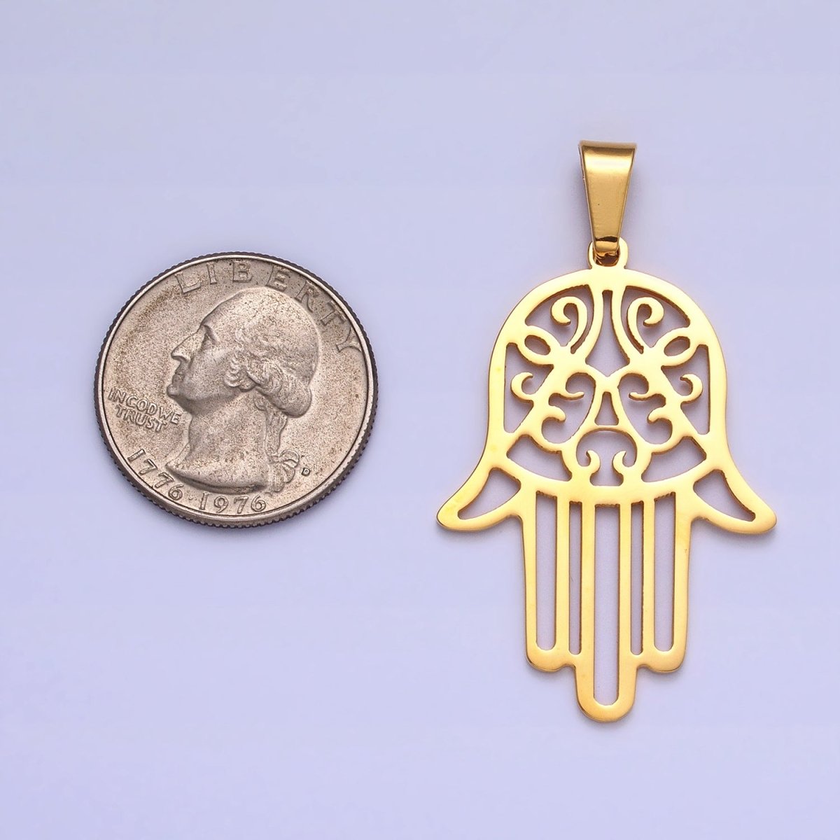 Stainless Steel Hamsa Hand Open 50mm Pendant in Gold & Silver J-712 J-713 - DLUXCA