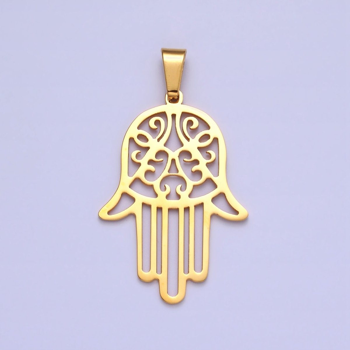 Stainless Steel Hamsa Hand Open 50mm Pendant in Gold & Silver J-712 J-713 - DLUXCA