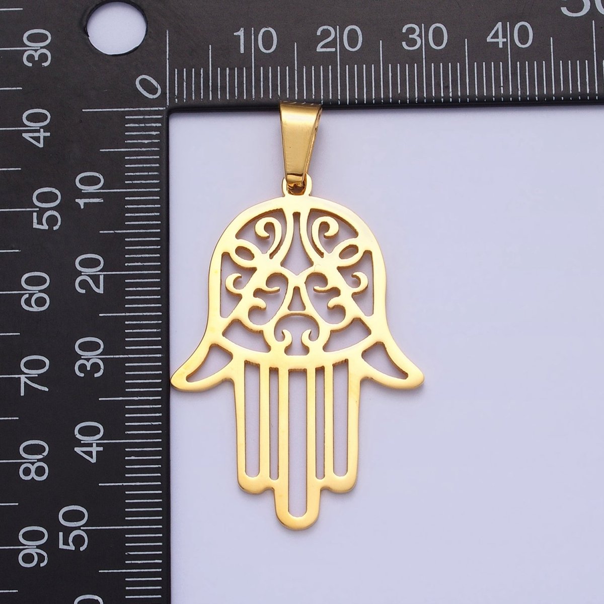 Stainless Steel Hamsa Hand Open 50mm Pendant in Gold & Silver J-712 J-713 - DLUXCA