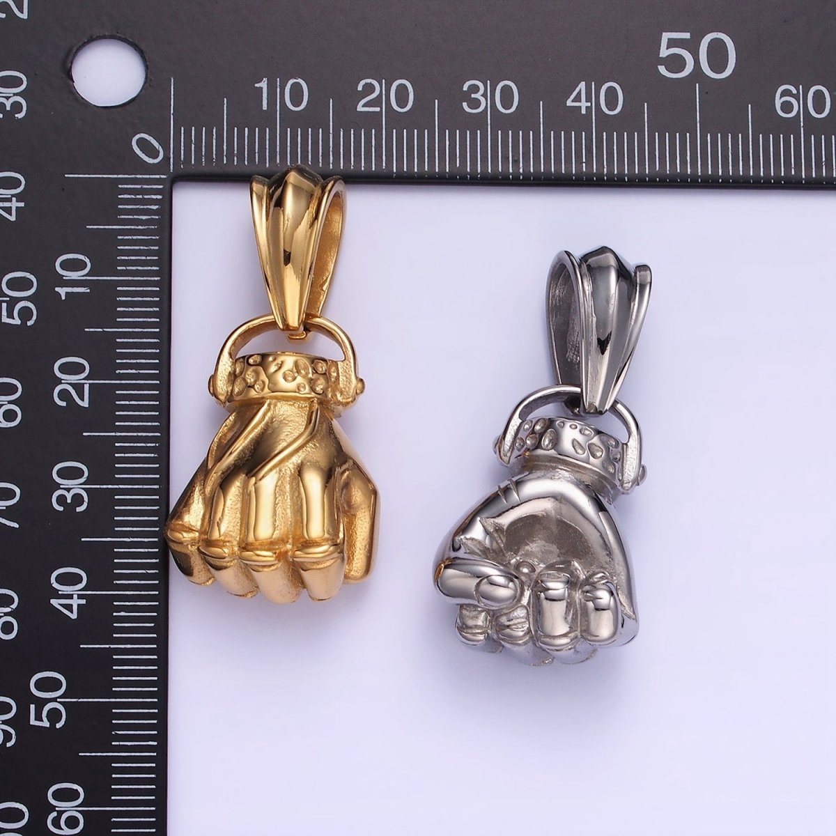 Stainless Steel Hand Charm Fist Hand Necklace Pendant Gold Hand Gesture Pendant Men P-1209 - DLUXCA