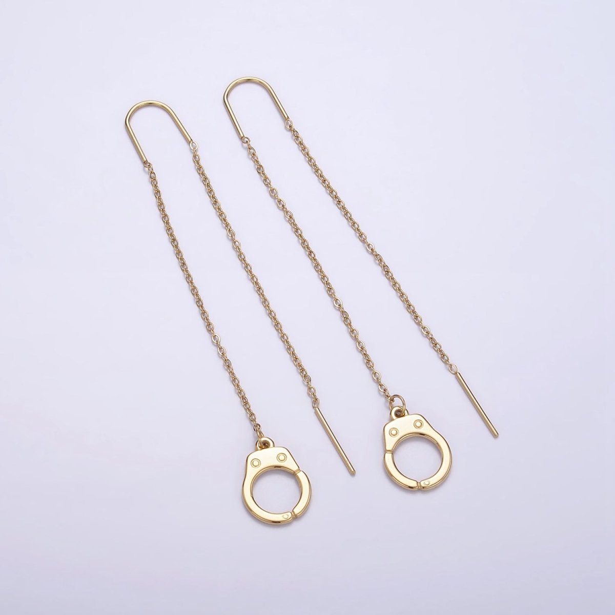 Stainless Steel Hand Cuff Cable Link Chain Threader Earrings | AE745 - DLUXCA