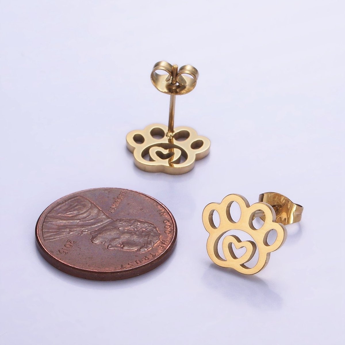 Stainless Steel Heart Animal Paw Print Stud Earrings | V510 - DLUXCA