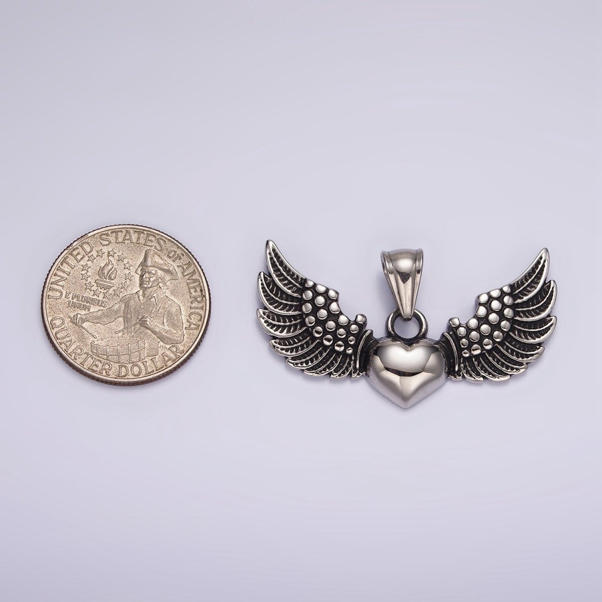 Stainless Steel Heart Feather Angel Wings Pendant | P874 - DLUXCA