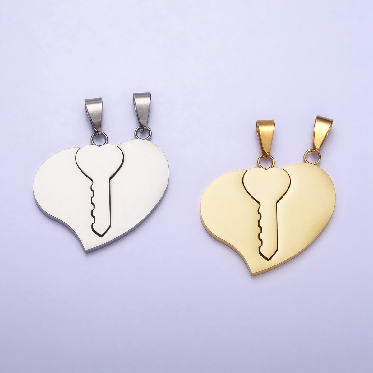 Stainless Steel Heart Key Couple's Friendship Pendant Set in Gold & Silver | P-1124 - DLUXCA