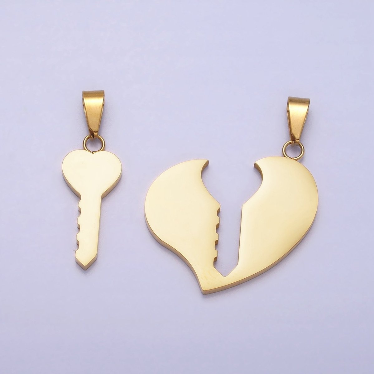 Stainless Steel Heart Key Couple's Friendship Pendant Set in Gold & Silver | P-1124 - DLUXCA