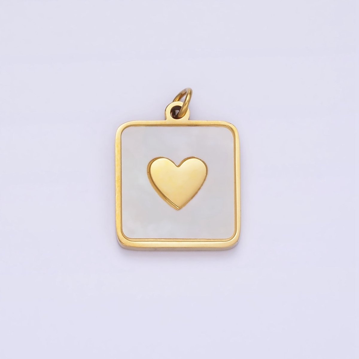 Stainless Steel Heart Shell Pearl Bezel Square Charm | P969 - DLUXCA