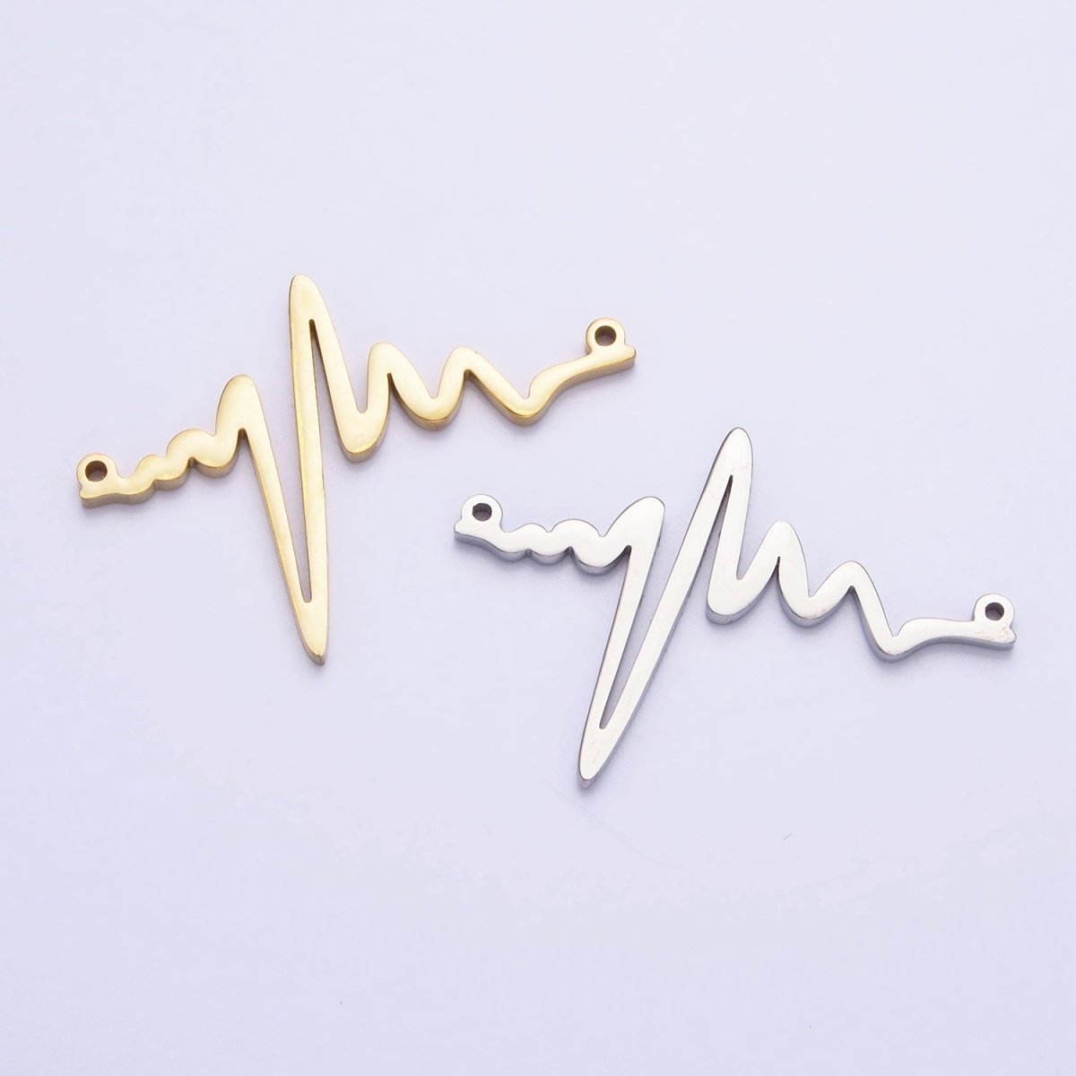 Stainless Steel Heartbeat Line Frequency Electrocardiogram Minimalist Connector in Silver & Gold | P-894 - DLUXCA